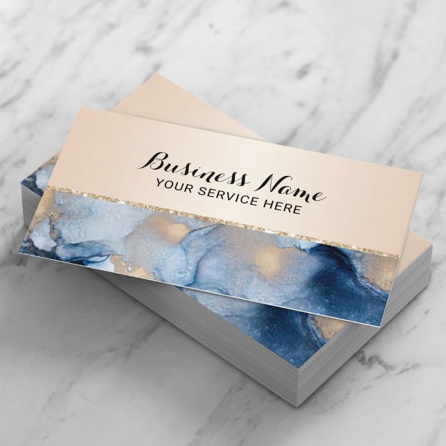 Modern Abstract Navy & Gold Watercolor Salon & Spa Business Card (Creator Uploaded)