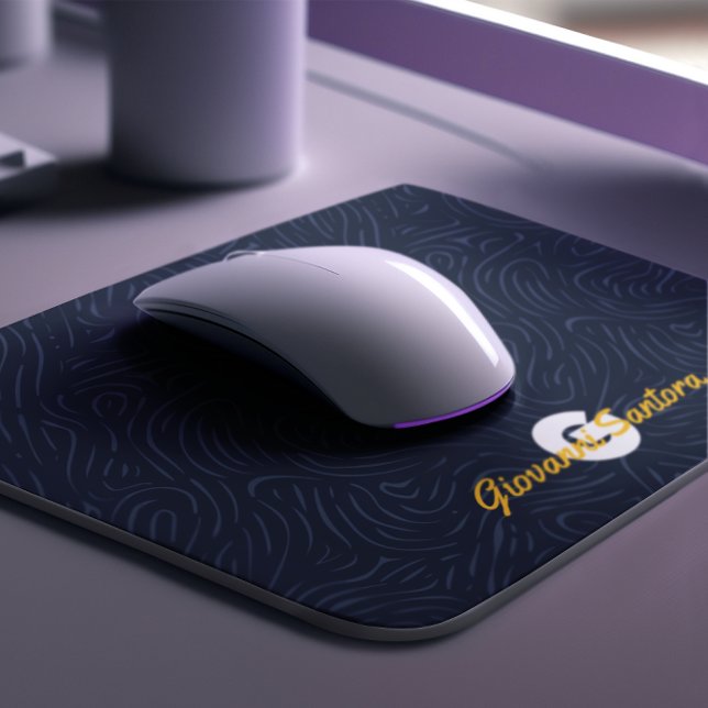Modern Abstract Navy Pattern Monogram Mouse Mat (Creator Uploaded)