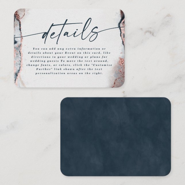 Modern Abstract Navy & Rose Gold Wedding Details Enclosure Card (Front/Back)