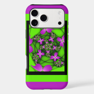 Modern Abstract Neon Pink Green Fractal Flowers