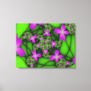 Modern Abstract Neon Pink Green Fractal Flowers Canvas Print