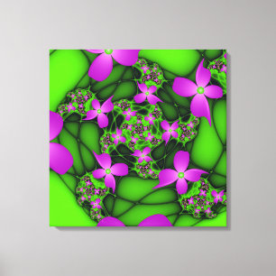 Modern Abstract Neon Pink Green Fractal Flowers Canvas Print
