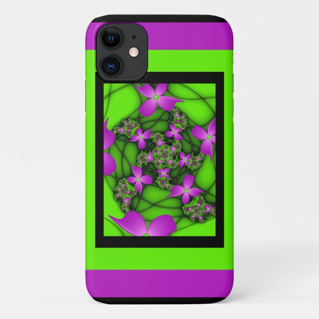 Modern Abstract Neon Pink Green Fractal Flowers Case-Mate iPhone Case (Back)