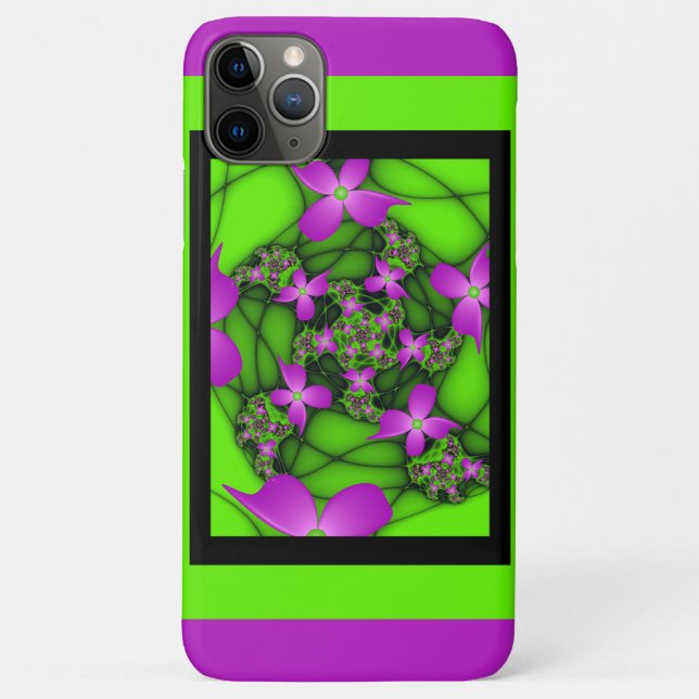 Modern Abstract Neon Pink Green Fractal Flowers Case-Mate iPhone Case (Back)