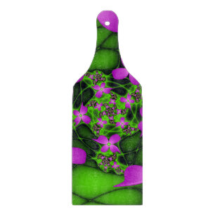 Modern Abstract Neon Pink Green Fractal Flowers Cutting Board