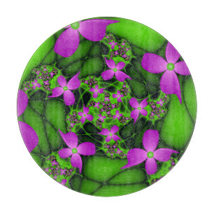 Modern Abstract Neon Pink Green Fractal Flowers Cutting Board