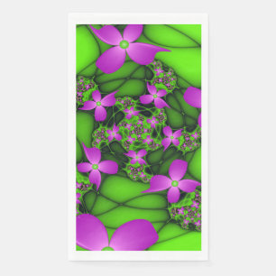 Modern Abstract Neon Pink Green Fractal Flowers Napkin