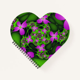 Modern Abstract Neon Pink Green Fractal Flowers Notebook