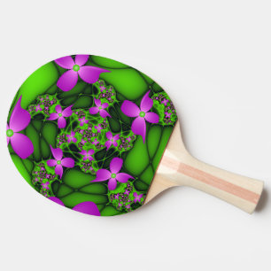 Modern Abstract Neon Pink Green Fractal Flowers Ping Pong Paddle