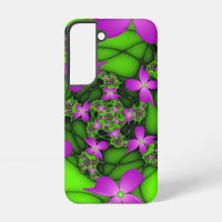 Modern Abstract Neon Pink Green Fractal Flowers