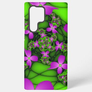 Modern Abstract Neon Pink Green Fractal Flowers Samsung Galaxy Case