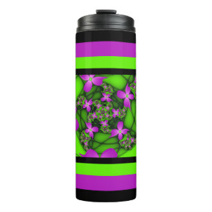 Modern Abstract Neon Pink Green Fractal Flowers Thermal Tumbler