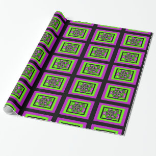 Modern Abstract Neon Pink Green Fractal Flowers Wrapping Paper
