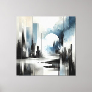 Modern Abstract Night City-Black White and blue Canvas Print