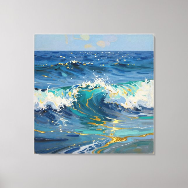 Modern Abstract Ocean and Teal Coastal Canvas - Ar Print (Front)