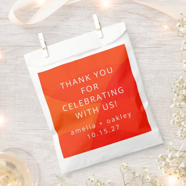 Modern Abstract Orange Custom Wedding Thank You Favour Bags (Clipped)