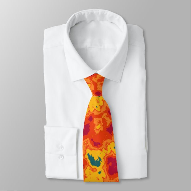 Modern Abstract Orange Emerald Pattern Tie (Tied)