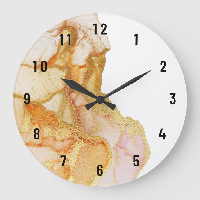 Modern Abstract Orange Peach Gold Large Clock (Front)