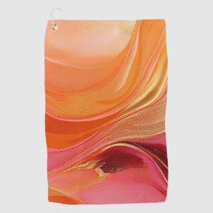 Modern Abstract Orange Pink and Gold Golf Towel