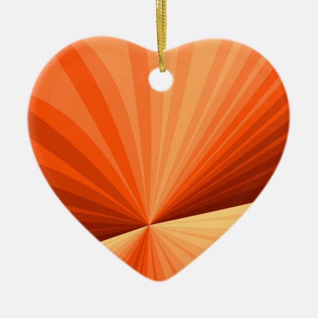 Modern Abstract Orange Red Vanilla Fractal Heart Ceramic Tree Decoration (Front)