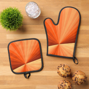 Modern Abstract Orange Red Vanilla Graphic Fractal Oven Mitt & Pot Holder Set