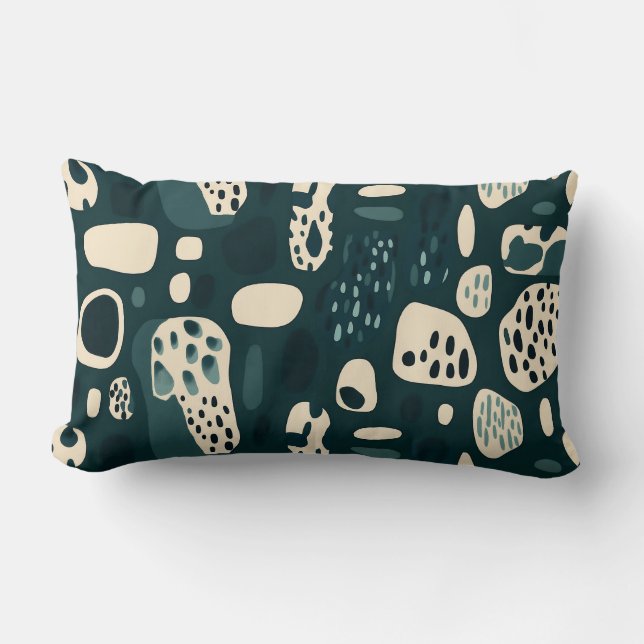 Modern Abstract Organic Shapes in Deep Teal Lumbar Cushion (Front)