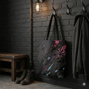 Modern Abstract Paint Splatter Monogram Name Tote Bag