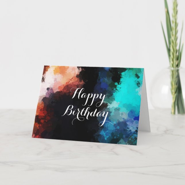 Modern Abstract Paint Splatters Birthday Card (Front)