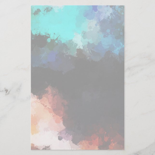 Modern Abstract Paint Splatters Black Orange Blue Stationery (Front)