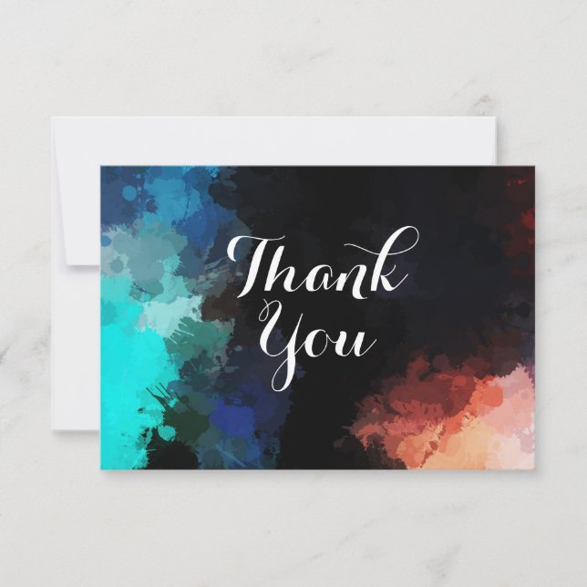 Modern Abstract Paint Splatters Thank You Card (Front)