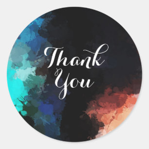 Modern Abstract Paint Splatters Thank You Classic Round Sticker
