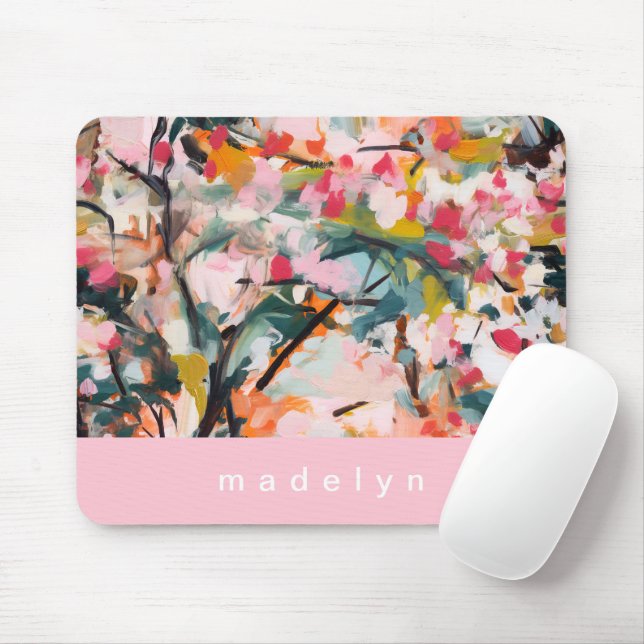 Modern Abstract Painted Botanical Tree Mouse Mat (With Mouse)