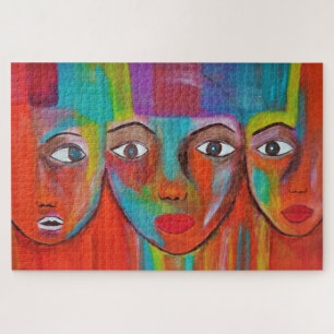 Modern Abstract Painted Colourful Faces Jigsaw Puzzle