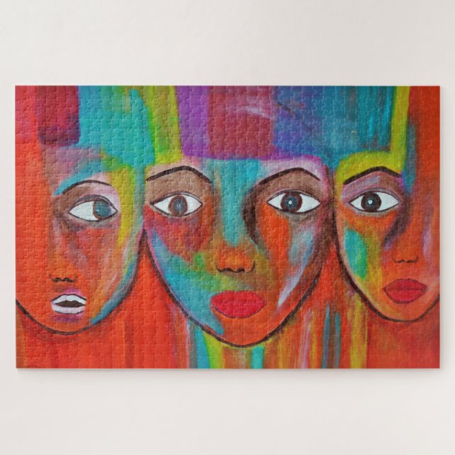 Modern Abstract Painted Colourful Faces Jigsaw Puzzle (Horizontal)