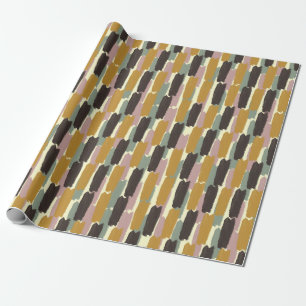 Modern Abstract Painted Stripe Retro Botanical Wrapping Paper