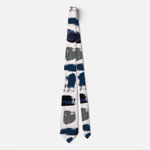 Modern Abstract Painterly Brushstrokes Navy and Gr Tie