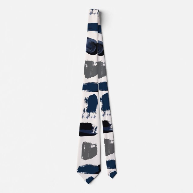 Modern Abstract Painterly Brushstrokes Navy and Gr Tie (Front)