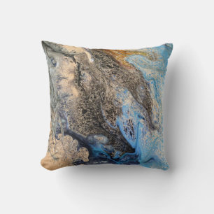 Modern Abstract Painting Blue Gold Black White Cushion