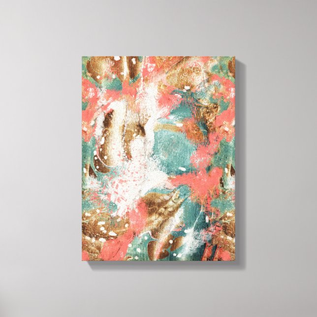 Modern Abstract Painting Coral Teal Gold White Canvas Print (Front)