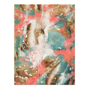 Modern Abstract Painting Coral Teal Gold White Photo Print