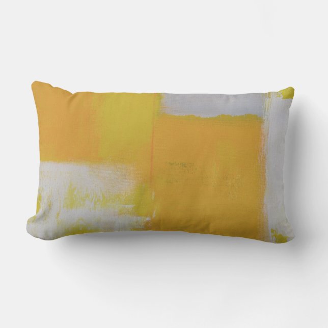 modern abstract painting grey yellow white lumbar cushion (Front)
