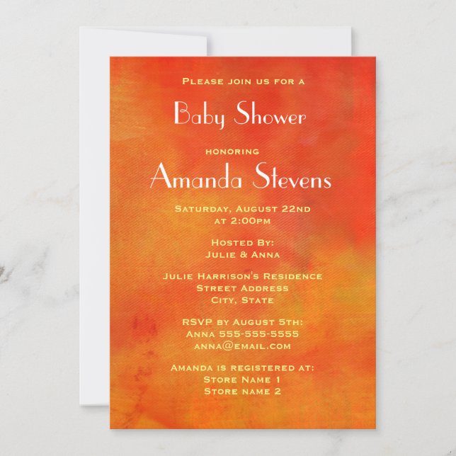 Modern Abstract Painting in Orange Baby Shower Invitation (Front)