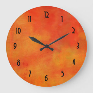 Modern Abstract Painting in Orange Large Clock