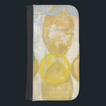 Modern Abstract Painting on Newsprint Samsung S4 Wallet Case<br><div class="desc">Romance is peaking its head out in this painting by Jennifer Goldberger. Circles and football shapes are layered on top of a newsprint background,  hiding most of the words. Some peak through,  especially romance. An avant garde selection that would make a great addition to your wall!</div>