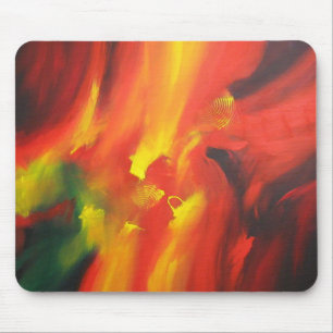 Modern Abstract Painting Red Yellow Black Green Mouse Mat