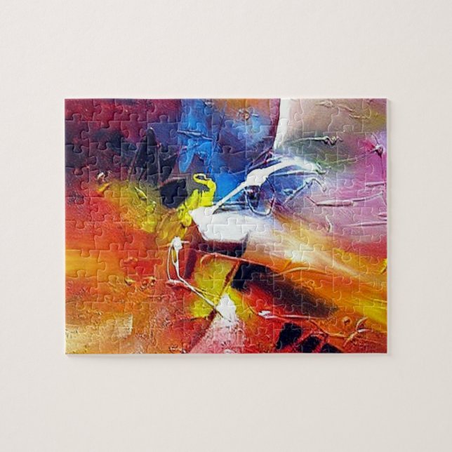 Modern Abstract Painting Yellow Green Blue Purple Jigsaw Puzzle (Horizontal)