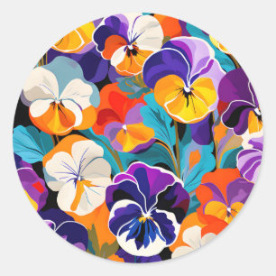 Modern Abstract Pansies Flowers Classic Round Sticker