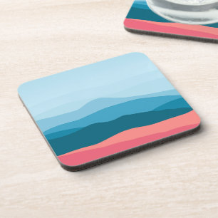 Modern Abstract Pastel Blue Pink Mountains Coaster