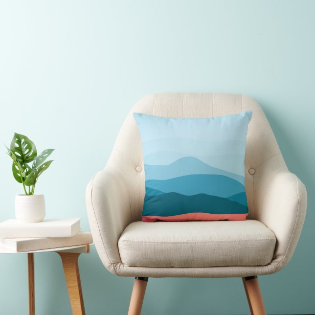 Modern Abstract Pastel Blue Pink Mountains Cushion (Chair)