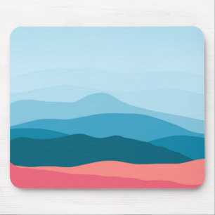 Modern Abstract Pastel Blue Pink Mountains Mouse Mat